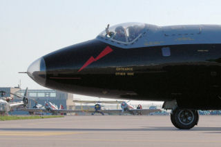 a side view of the Canberra cockpit, as it taxied for take-off
